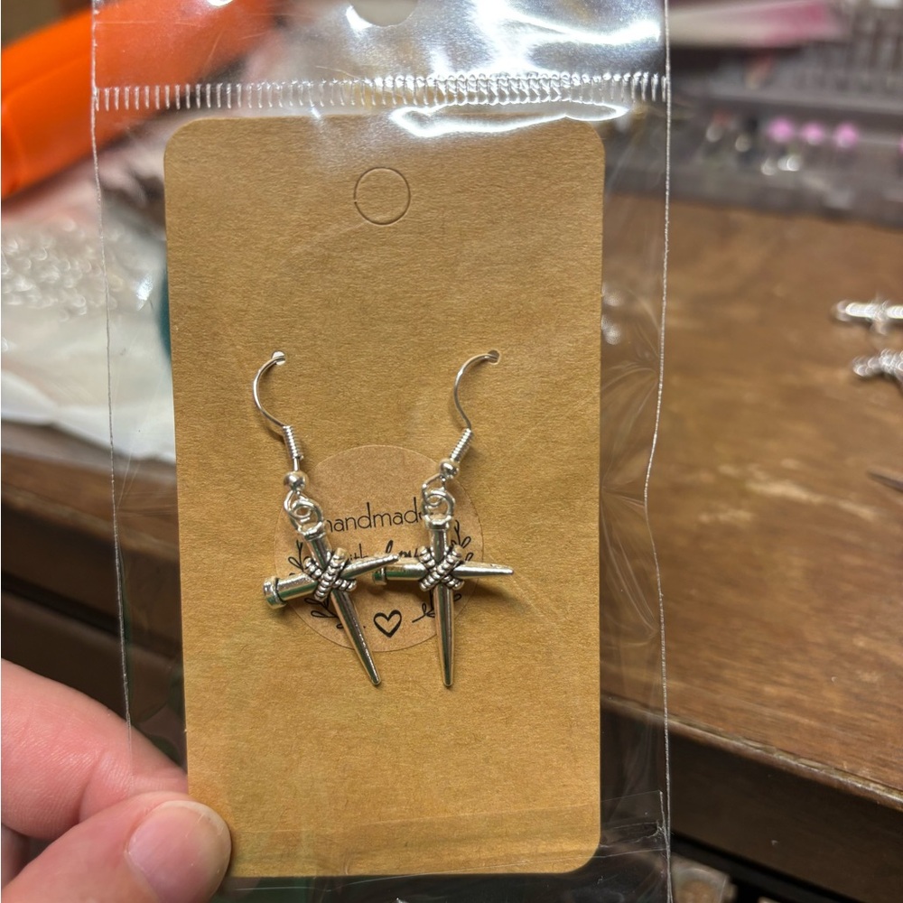 Handmade Silver Cross Dagger Earrings - Women's Jewelry